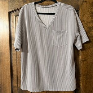 Men's Gray V-Neck Ribbed Shirt